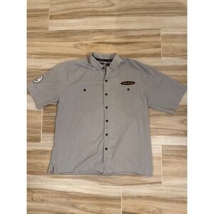 Harley-Davidson Mens Gray Short Sleeve Button Up Work Shirt Embroidered Large
